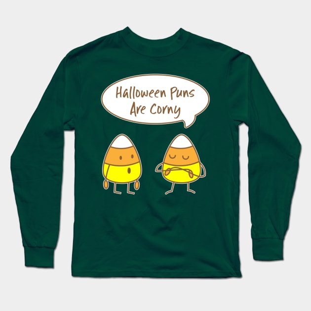 Funny Halloween Candy Corn Pun Comic Art Long Sleeve T-Shirt by Irene Koh Studio